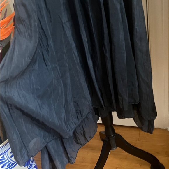 CP Shades Lia Dress Sz Medium navy Sleeveless Pleated Midi Layer Cotton Silk USA - Picture 3 of 7